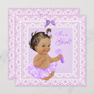 Invitación Baby Shower Chica Bonito Lavender Lace Brunette