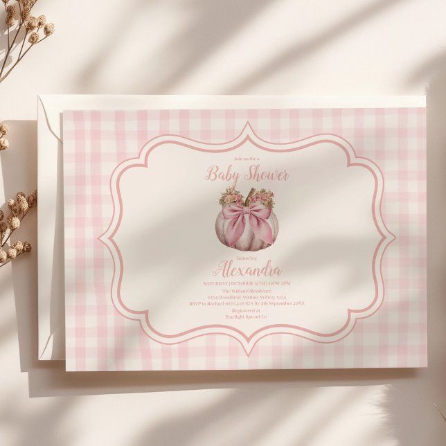 Invitación Baby Shower Chica Bow de calabaza rosa (Subido por el creador)
