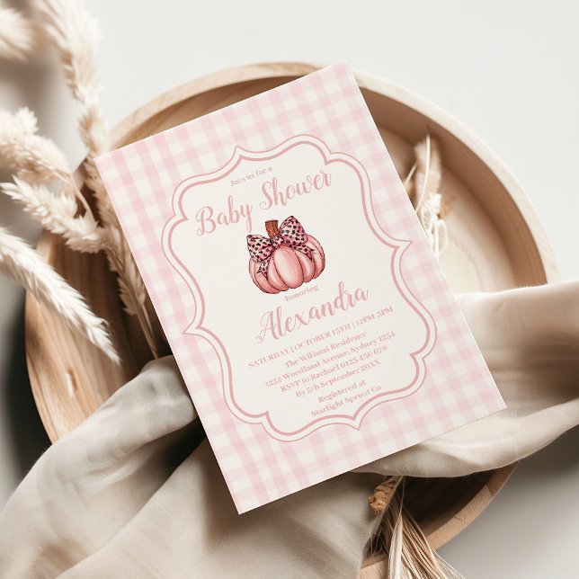 Invitación Baby Shower Chica Bow de calabaza rosa (Subido por el creador)