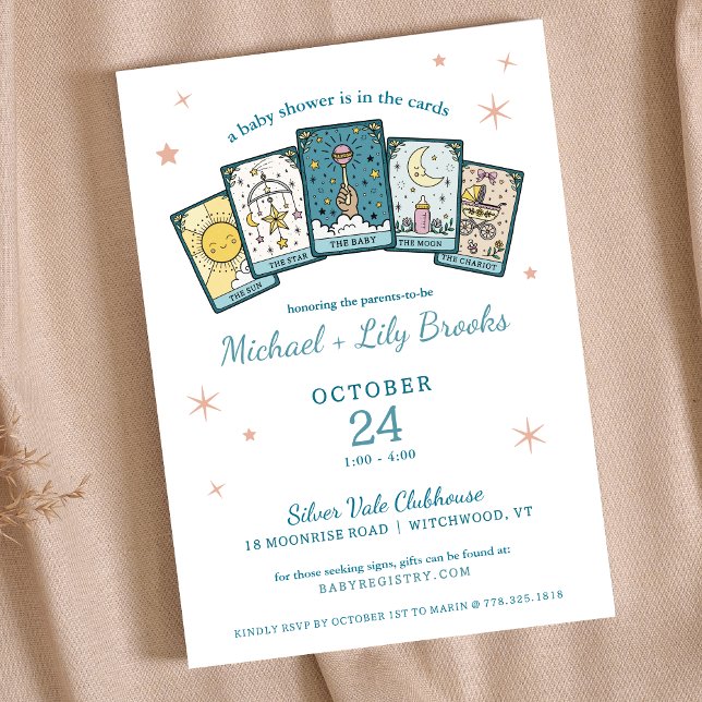 Invitación Baby Shower Chica Celestial de Tarot Fortune Telle (Subido por el creador)