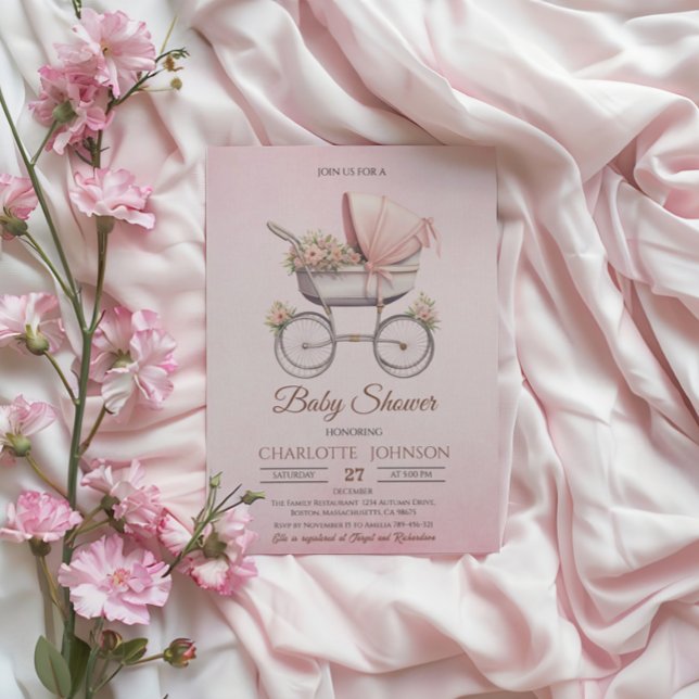 Invitación Baby Shower Chica clásico de color rosa (Subido por el creador)