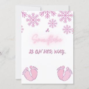 Invitación Baby Shower chica con copos de nieve y pies