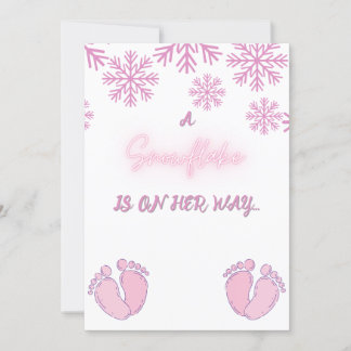 Invitación Baby Shower chica con copos de nieve y pies