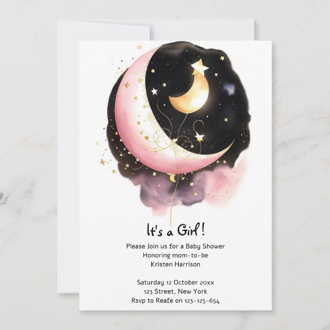 Invitación Baby Shower Chica de acuarela de las estrellas de  (Anverso)