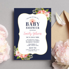 Invitación Baby Shower Chica de acuarela floral rosa de la Ma