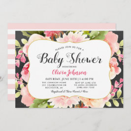 Invitación Baby Shower Chica de acuarela floral rosa moderno