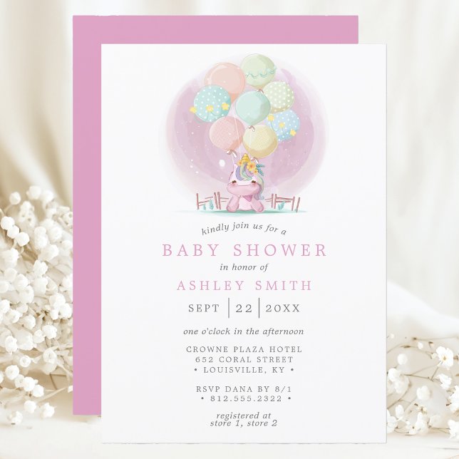 Invitación Baby Shower, Chica de acuarela rosa de los globos  (Subido por el creador)