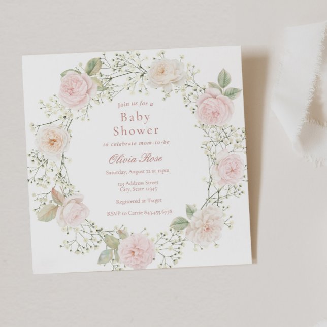 Invitación Baby Shower, Chica de aliento del bebé, rosa Roses (Subido por el creador)