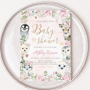 Invitación Baby Shower chica de Animales Árticos de Invierno