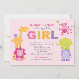 Invitación Baby Shower Chica de Animales de la Jungla Rosa Mo