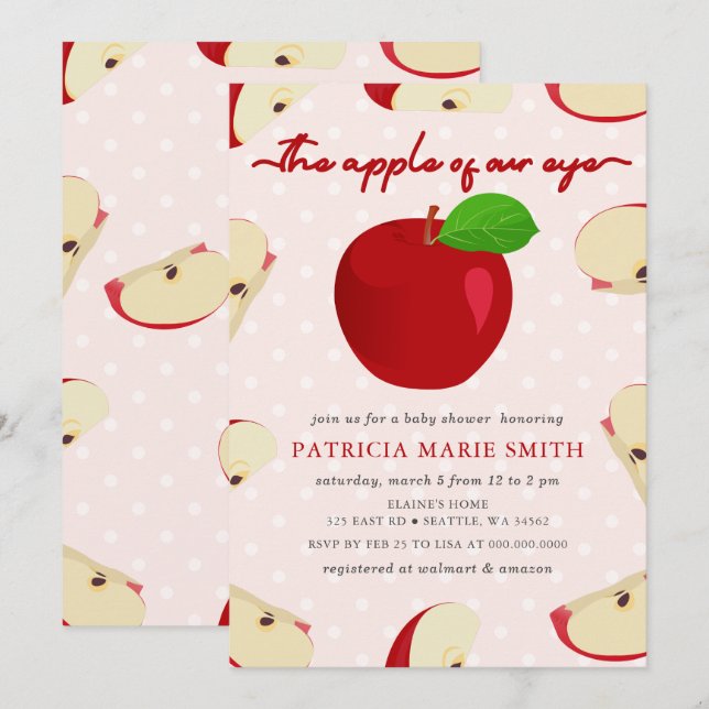 Invitación Baby Shower, Chica de Apple of Our Eye Fall (Anverso / Reverso)