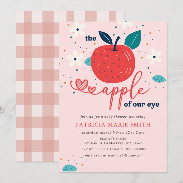 Invitación Baby Shower, Chica de Apple of Our Eye Fall (Anverso / Reverso)