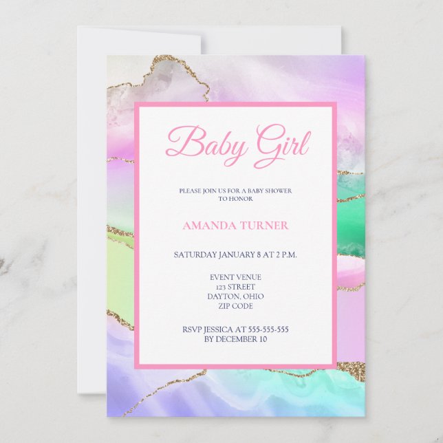 Invitación Baby Shower Chica de arcoiris rosado agridulce (Anverso)