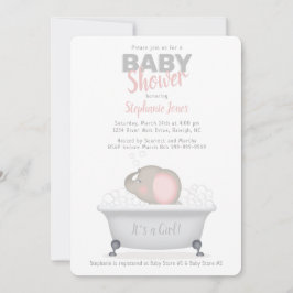 Invitación Baby Shower Chica de Baño de Elefante Búbico