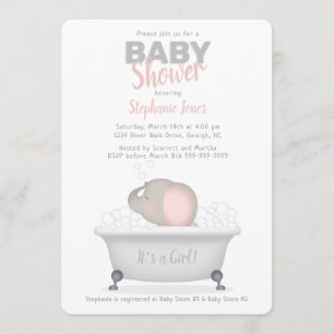 Invitación Baby Shower Chica de Baño de Elefante Búbico