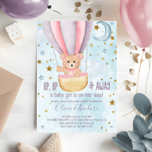 Invitación Baby Shower Chica de Bear de Balón de aire calient