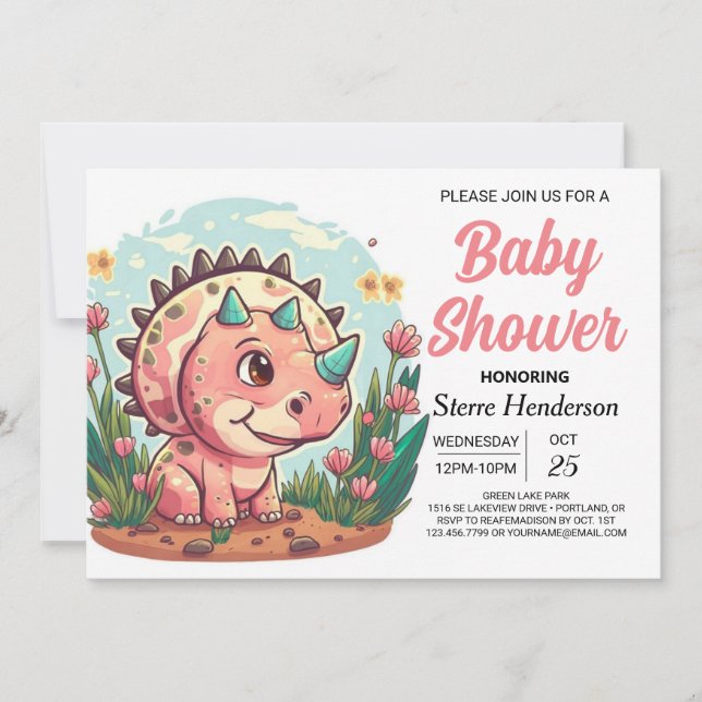 Invitación Baby Shower Chica de Boho Dinosaur moderno (Anverso)