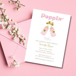 Invitación Baby Shower Chica de botellas Poppin rosa