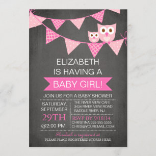 Invitación Baby Shower, CHICA de búho Bunting de Chalkboard m