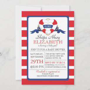 Invitación Baby Shower, Chica de Buoy Nautical Heart