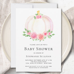 Invitación Baby Shower Chica de Caída Floral de Calabaza