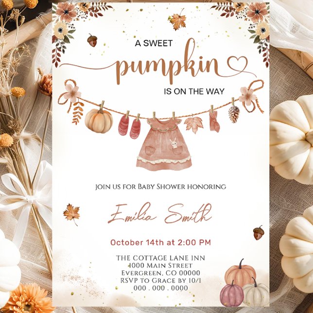 Invitación Baby Shower Chica de calabaza de ropa de bebé de o (Subido por el creador)