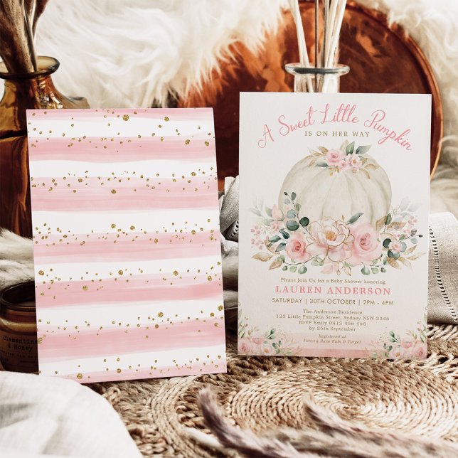 Invitación Baby Shower Chica de calabaza floral de oro rosa R (Subido por el creador)