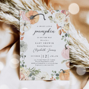 Invitación Baby Shower Chica de calabaza floral rosa rusa