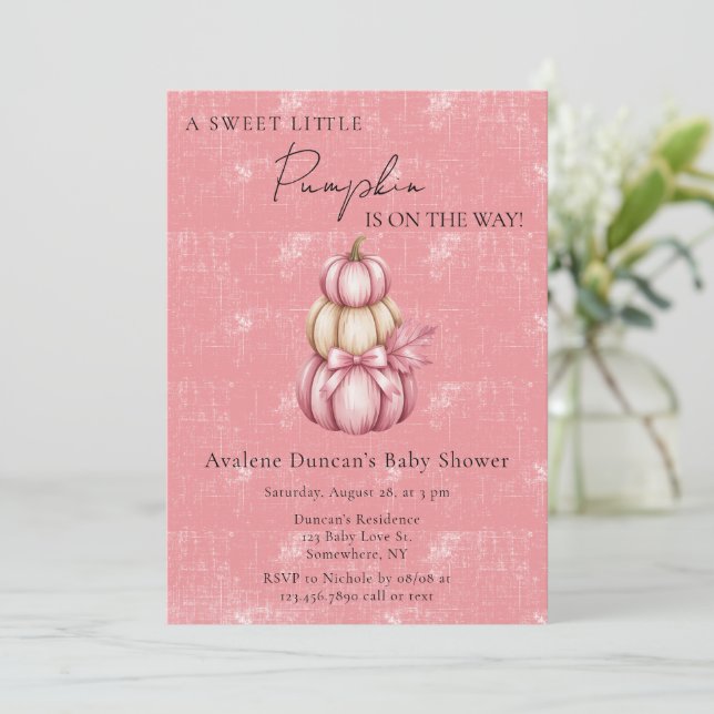 Invitación Baby Shower Chica de calabaza rosa (Anverso de pie)