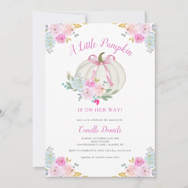 Invitación Baby Shower Chica de calabaza rosada (Anverso)