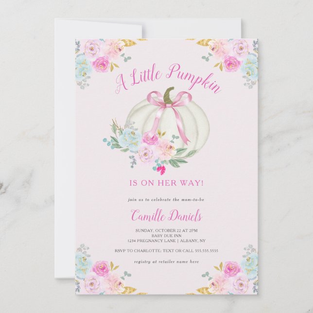 Invitación Baby Shower Chica de calabaza rosada (Anverso)