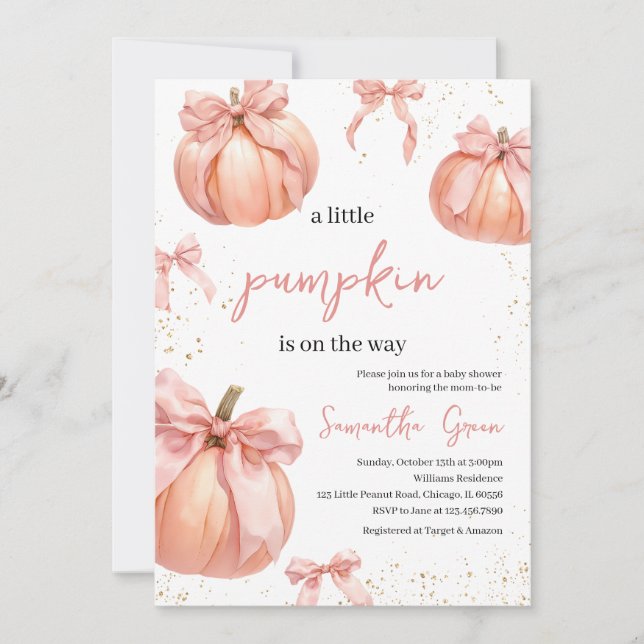 Invitación Baby Shower Chica de calabaza rosada (Anverso)