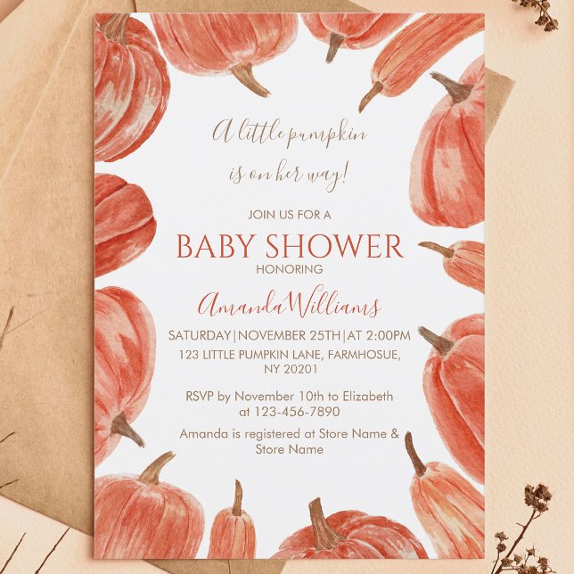 Invitación Baby Shower Chica de calabaza rusa acuarela (Subido por el creador)