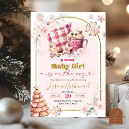 Invitación Baby Shower Chica de chocolate caliente rosado