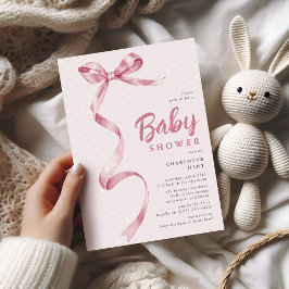 Invitación Baby Shower Chica de cinta de cinta cúpula rosa