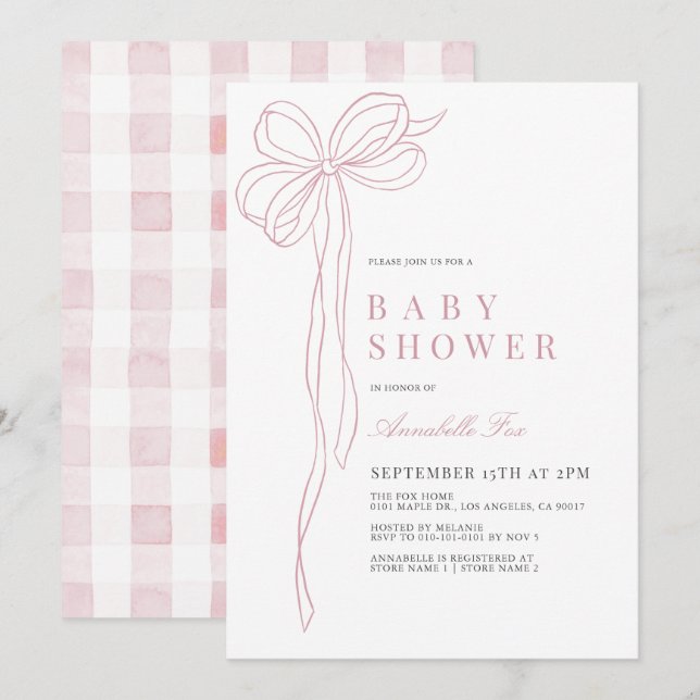 Invitación Baby Shower Chica de cinta de cinta de cinta rosa  (Anverso / Reverso)
