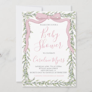 Invitación Baby Shower Chica de cinta de cinta rosada Preppy