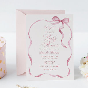 Invitación Baby Shower Chica de cintas y arcos rosados
