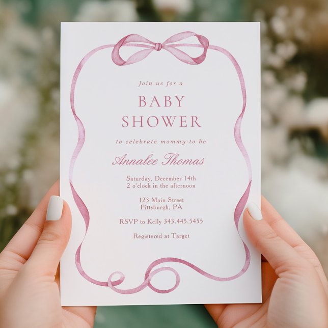Invitación Baby Shower Chica de cintas y arcos rosados (Subido por el creador)