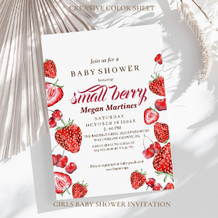 Invitación Baby Shower Chica de color de agua de Berry pequeñ