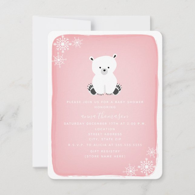 Invitación Baby Shower, Chica de copo de nieve del oso polar  (Anverso)