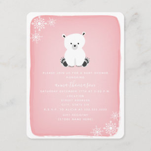 Invitación Baby Shower, Chica de copo de nieve del oso polar 