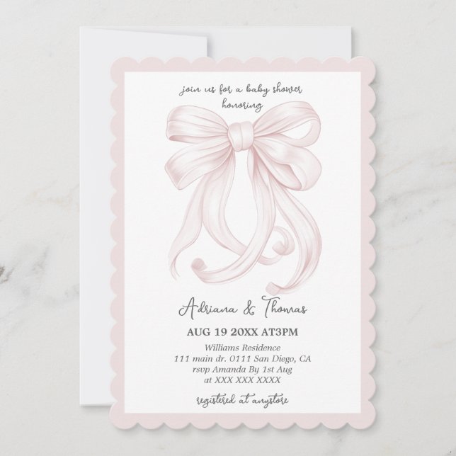 Invitación Baby Shower Chica de Coquette Bow rosa (Anverso)