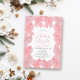 Invitación Baby Shower Chica de Coquette de Cinta Rosa y Rojo