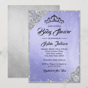Invitación Baby Shower Chica de Diamond Lace Purple Silver