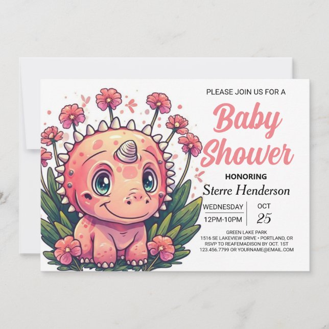 Invitación Baby Shower Chica de Dinosaurios Bohemios Girly (Anverso)