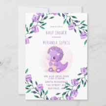 Baby Shower Chica de Dinosaurios Cute Purple