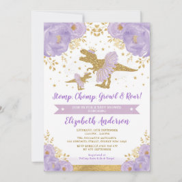 Invitación Baby Shower Chica de Dinosaurios Florales Lavender
