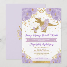 Invitación Baby Shower Chica de Dinosaurios Florales Lavender