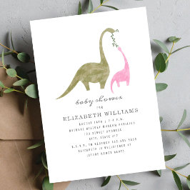 Invitación Baby Shower, Chica de dinosaurios mamá y bebé